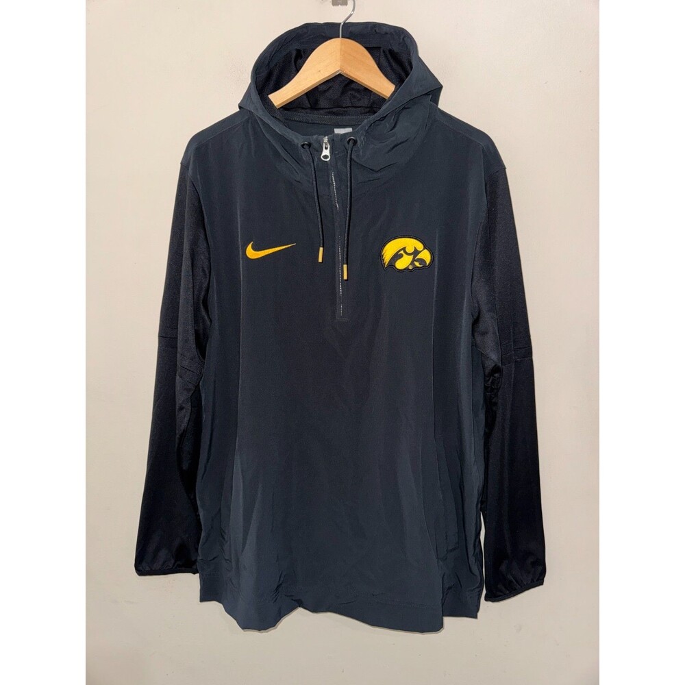 Men's L Nike Iowa Hawkeyes Football Team Issued PE 1/2 Zip Hooded Jacket NCAA